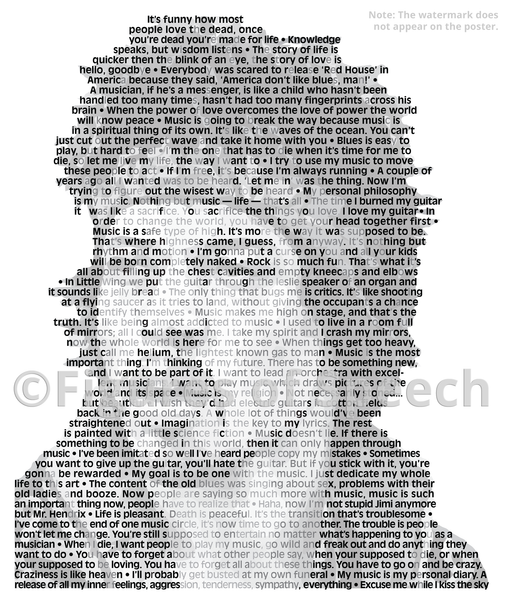 Original Jimi Hendrix Poster in his own words. Image made of Jim Hendrix’s quotes!