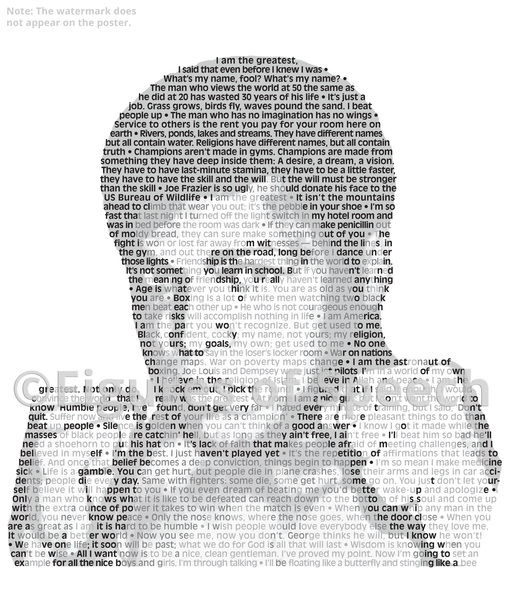 Original Muhammad Ali Poster in his own words. Image made of Ali‘s quotes!